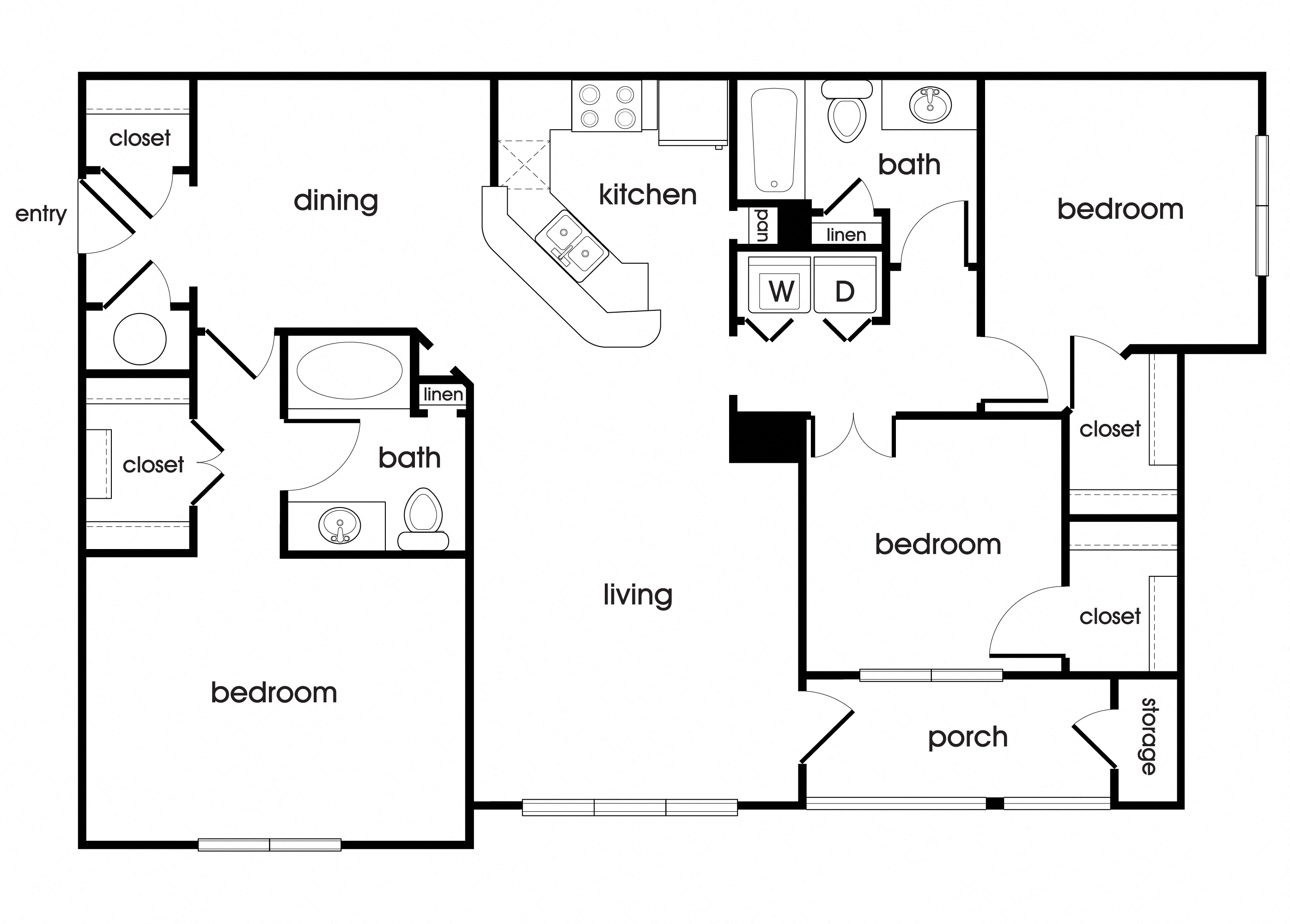 Floor plan for 3 beds, 2 baths, 1435 sqft